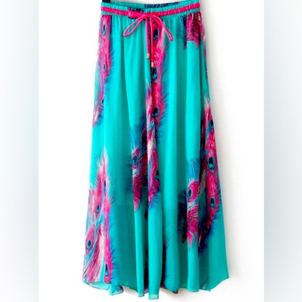 Z & I peacock feather print maxi skirt